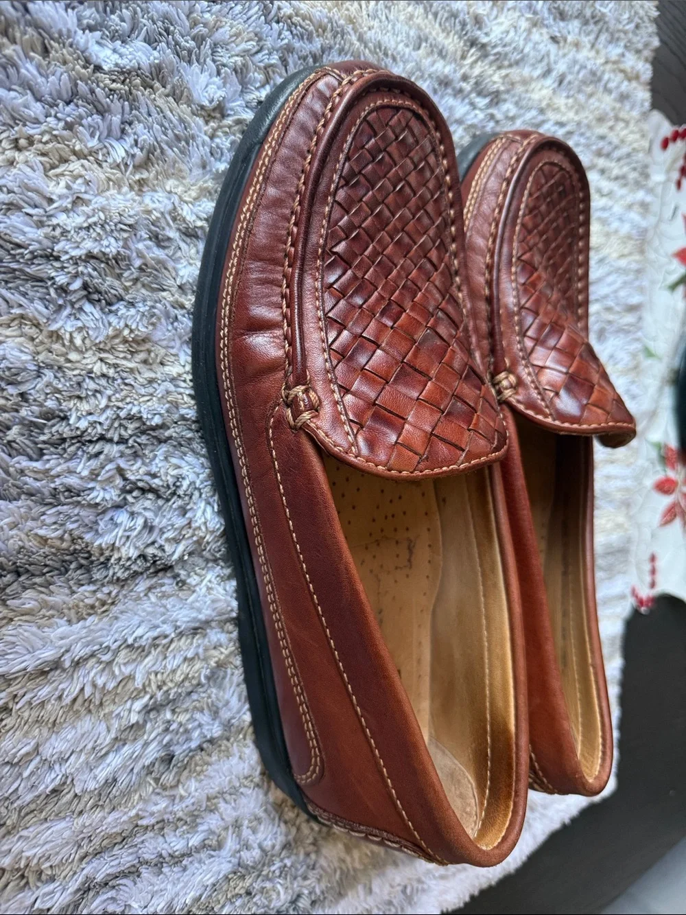 Dockers Men's Cognac Brown Woven Leather Slip-On Loafers